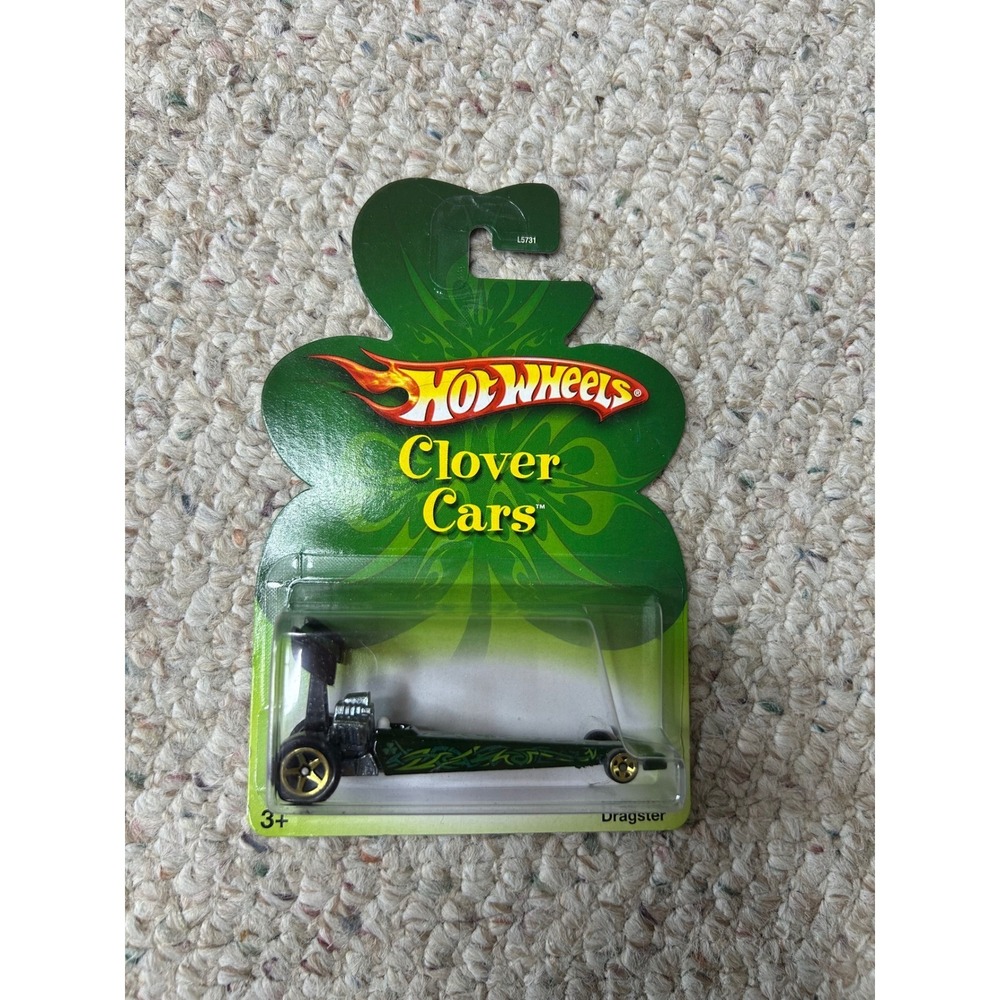 Hot Wheels Clover Cars Dragster 2007 L5731 New on Card‎ Green Gold Flames